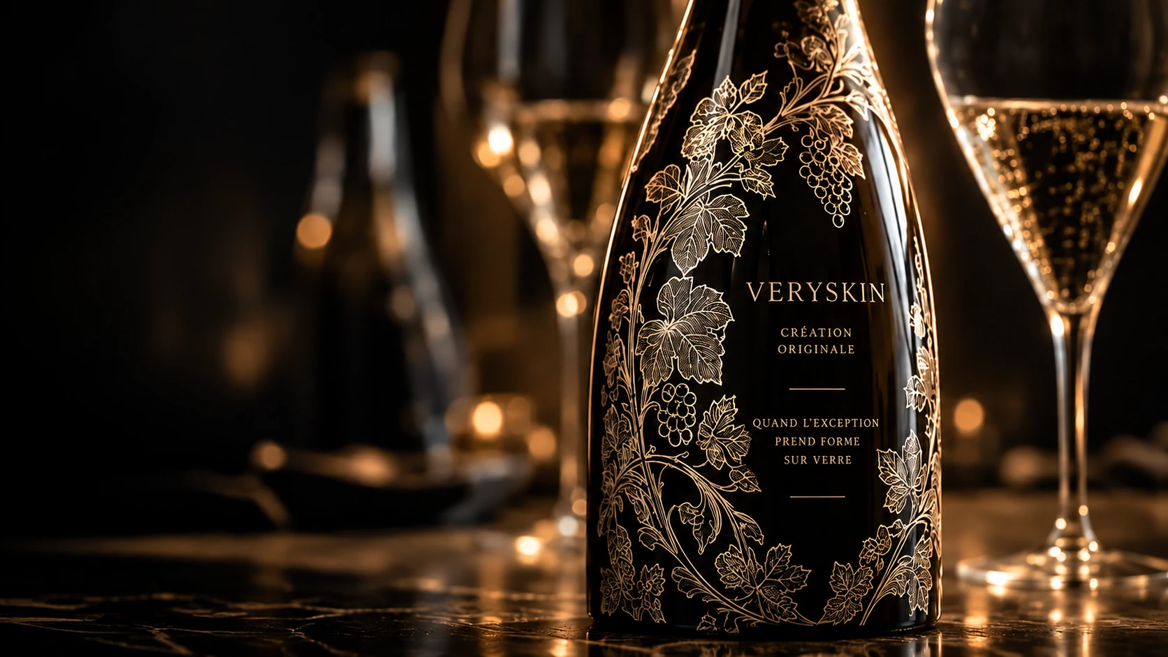 Création VerySkin sur bouteille noire gravée